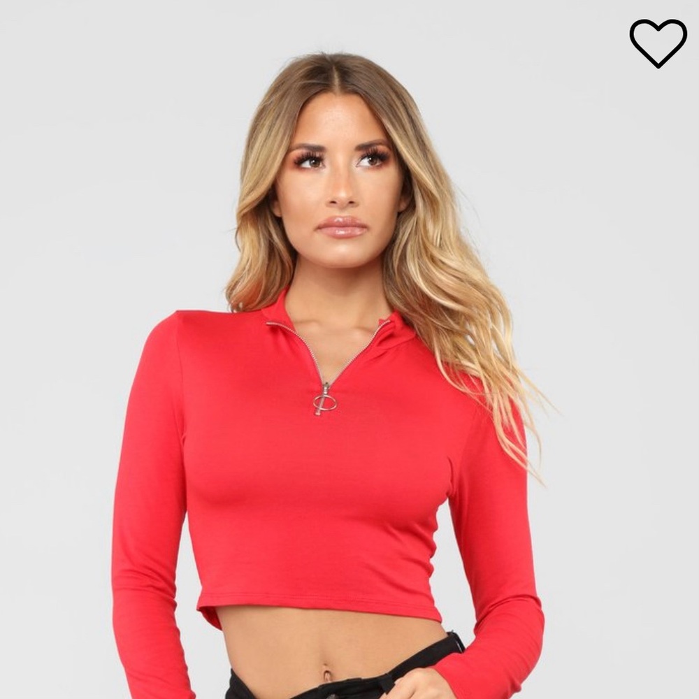 Red Zip Up Crop Top